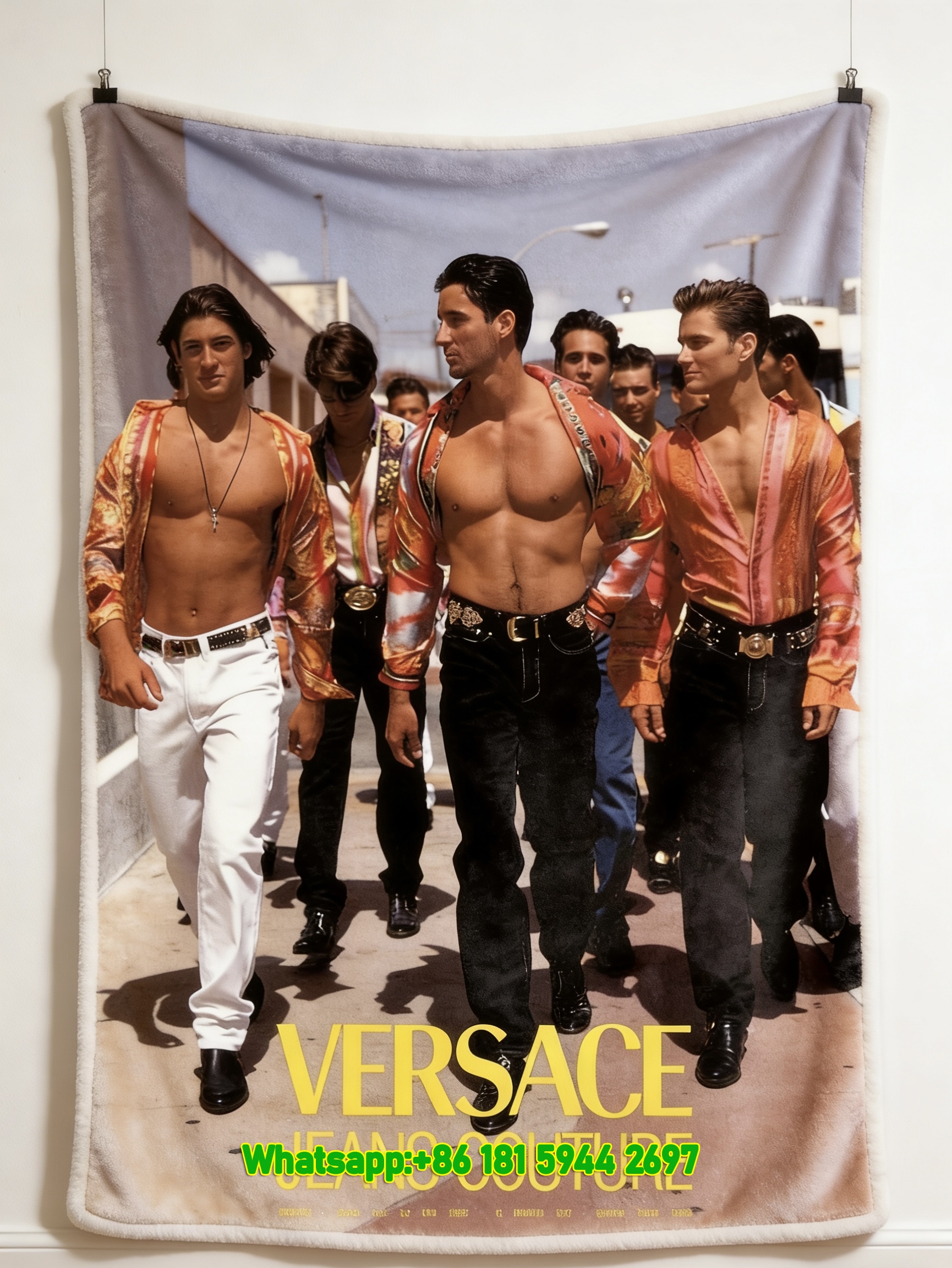 Versace Jeans Couture Orange Red Gold Print Flannel Throw Blanket Luxury Sofa Cover Blanket IMG_1729